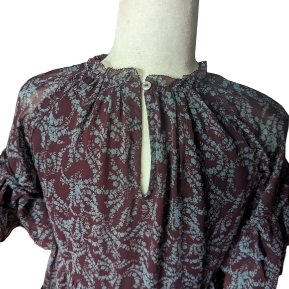 New Whimsigoth Mini Dress ruffled tiered brown/ blue Print flowy NWT sz S - Picture 6 of 13